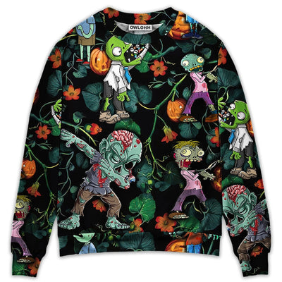 Sweater / S Halloween Zombie Tropical Pumpkin Scary - Sweater - Ugly Christmas Sweaters - Owls Matrix LTD