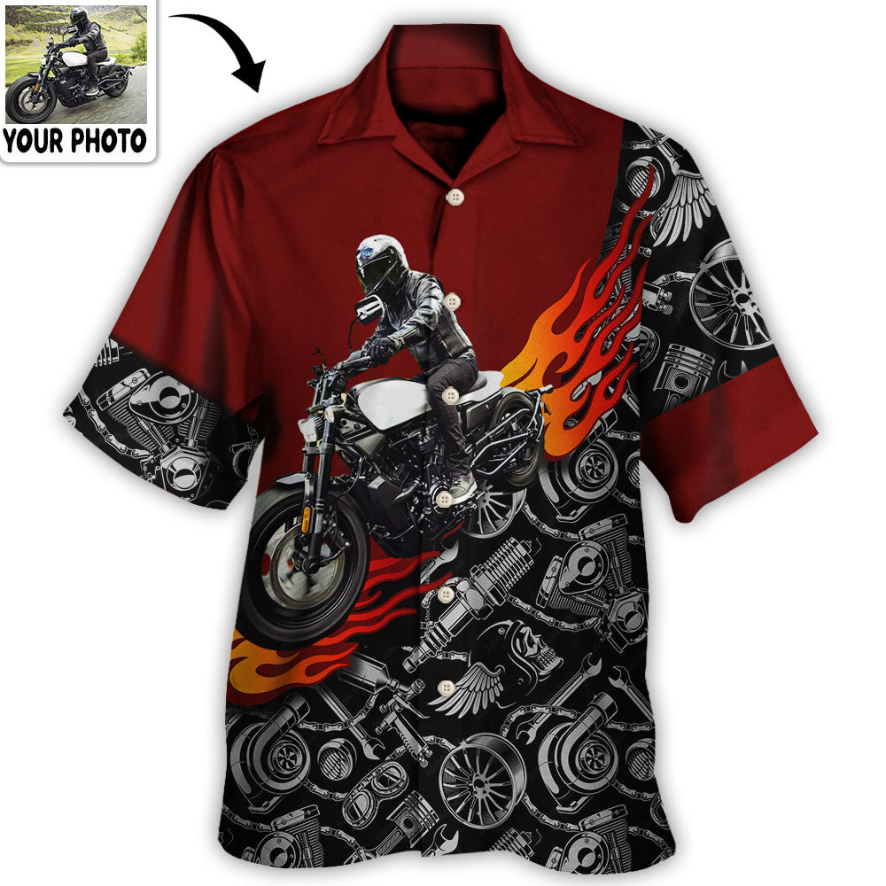 Motorcycle Biker Flame Custom Photo - Hawaiian Shirt - Owls Matrix LTD
