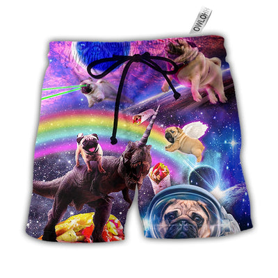 Beach Short / Adults / S Pug Dog Galaxy Rainbow Star T-Rex Style - Beach Short - Owls Matrix LTD