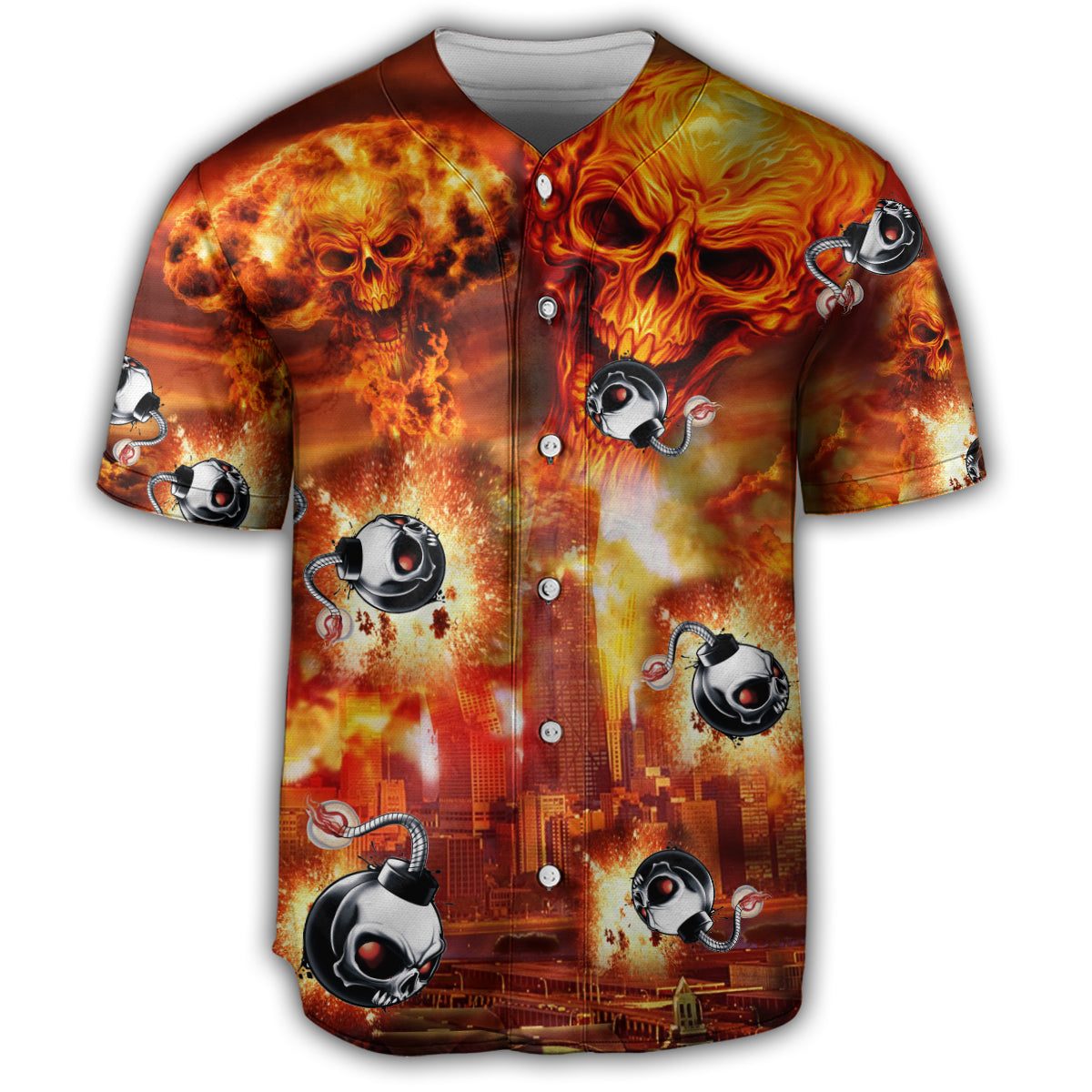 S Skull On Fire Fire - Baseball Jersey - Owls Matrix LTD