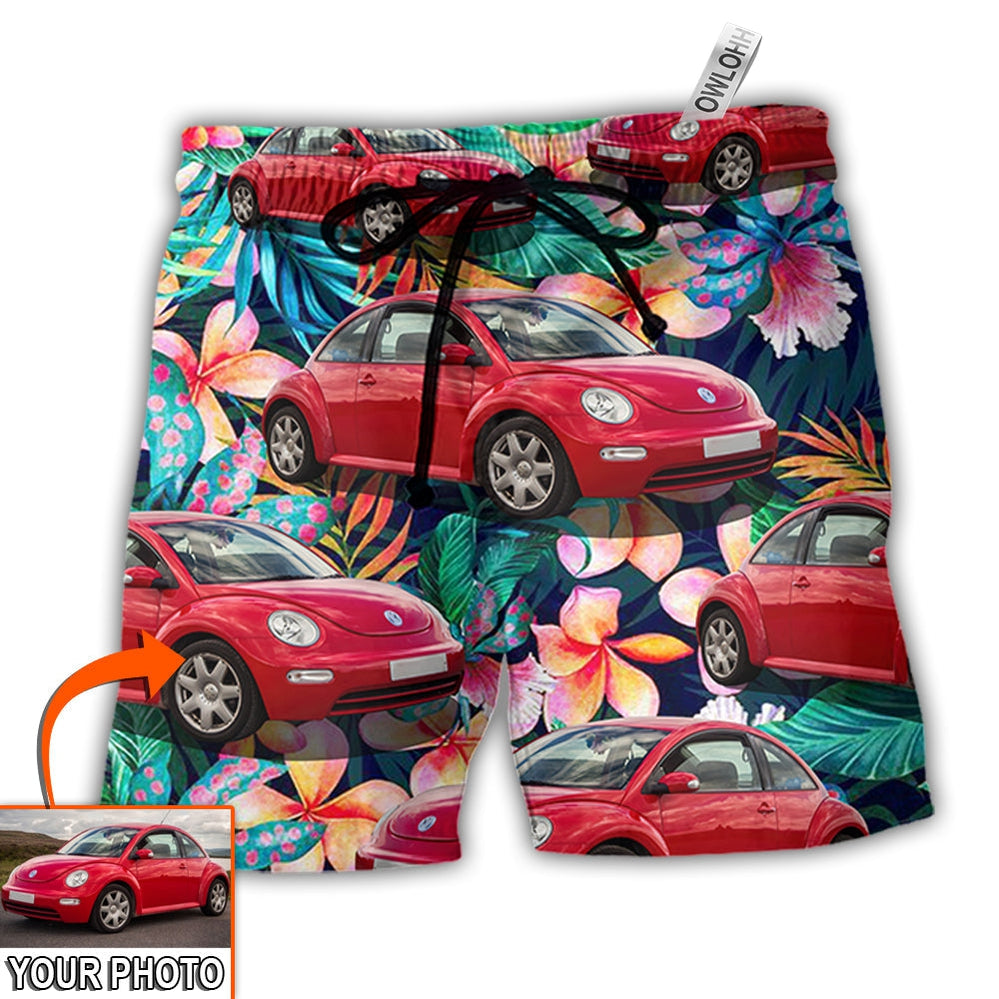 Beach Short / Adults / S Car Beetle Car Luxury Tropical Flower Custom Photo - Beach Short - Owls Matrix LTD