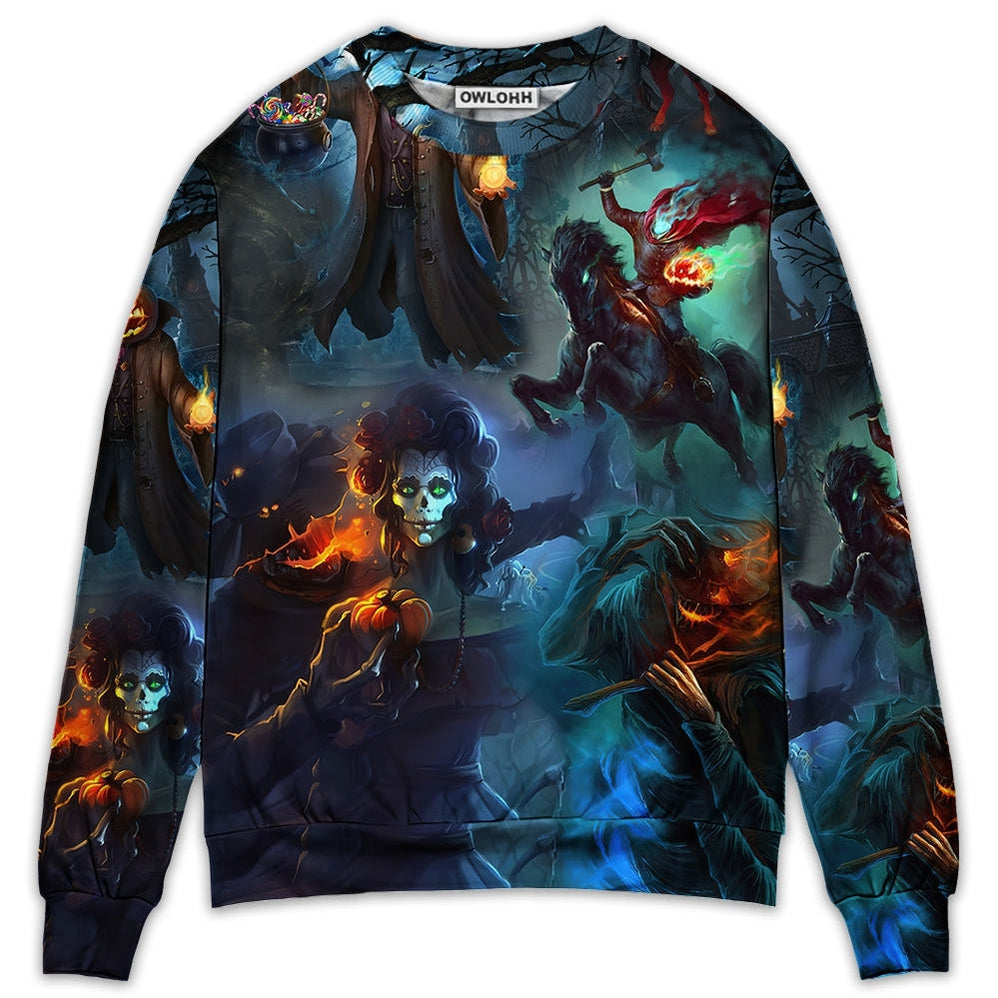 Halloween Skull Pumpkin Scary Sky Night - Sweater - Ugly Christmas Sweaters - Owls Matrix LTD