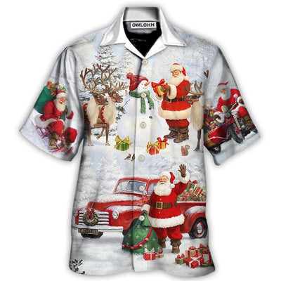 Christmas Santa Claus Gift For Xmas Snow Painting Style - Hawaiian Shirt - Owls Matrix LTD