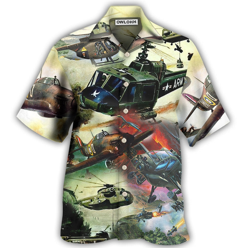 Hawaiian Shirt / Adults / S Helicopter Air Battle Combat Military Planes - Hawaiian Shirt - Owls Matrix LTD