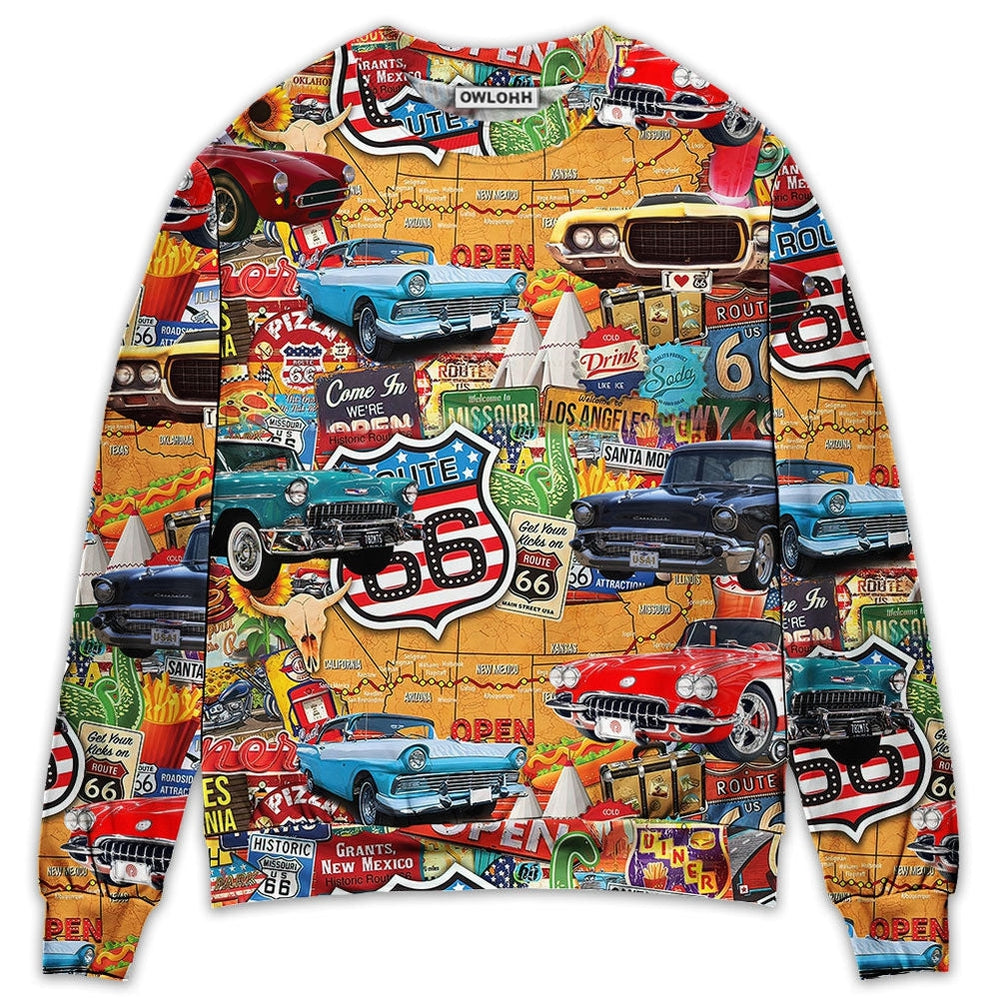 Car Vintage Route 66 Road - Sweater - Ugly Christmas Sweaters - Owls Matrix LTD