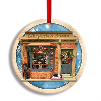 Pack 1 Bookstore Christmas Book And Snowflower Custom Photo Personalized - Circle Ornament - Owls Matrix LTD