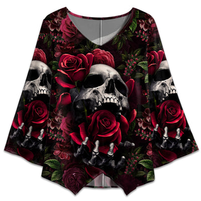 S Skull Rose Dark Screaming - V-neck T-shirt - Owls Matrix LTD