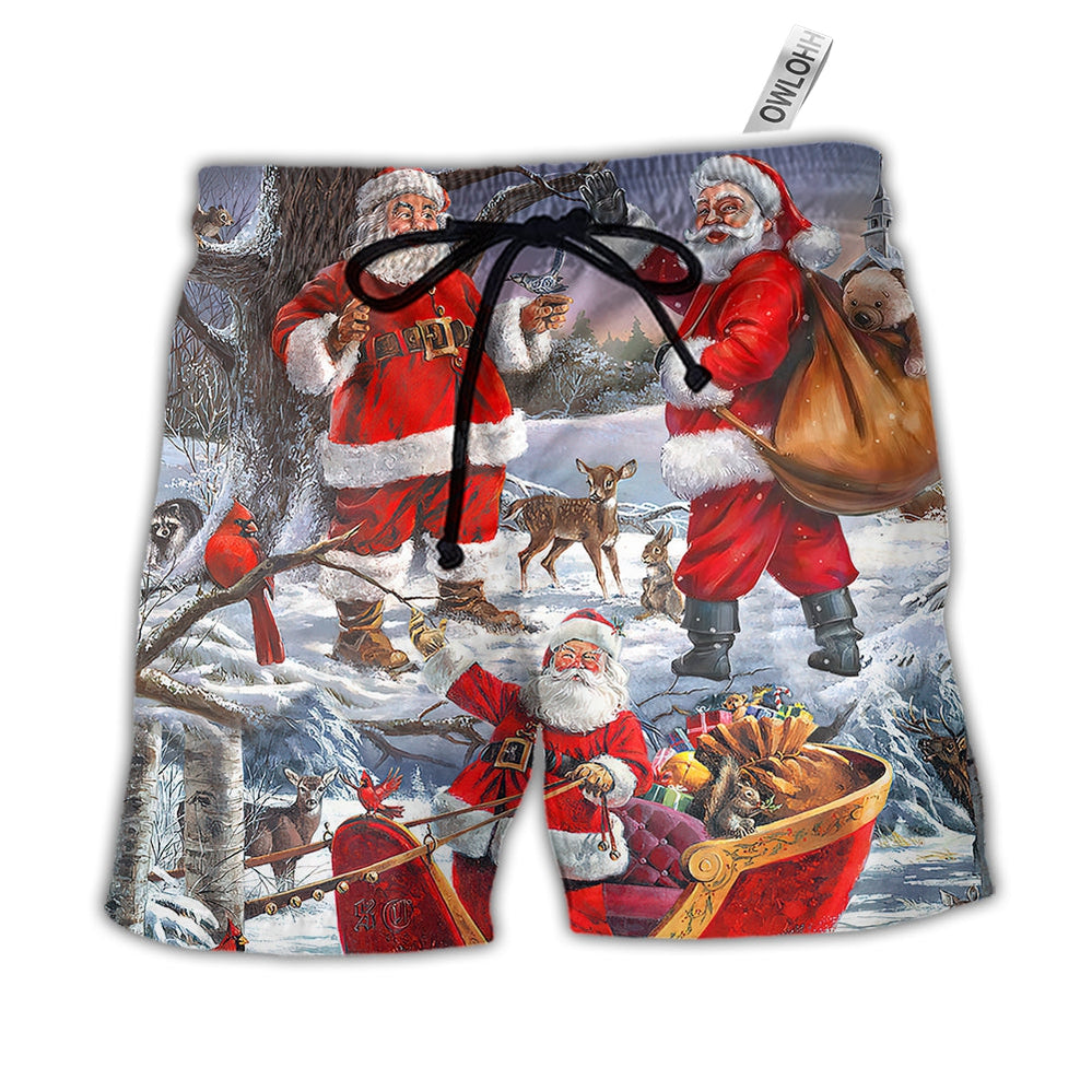 Beach Short / Adults / S Christmas Funny Santa Claus Happy Xmas Is Coming Art Style Lovely - Beach Short - Owls Matrix LTD