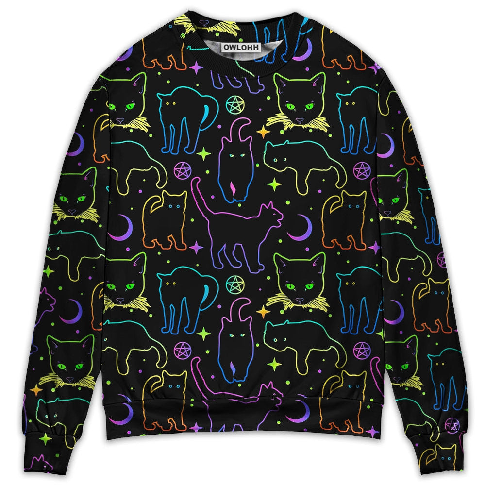 Sweater / S Cat Neon Colorful Playing With Kitten Magical - Sweater - Ugly Christmas Sweaters - Owls Matrix LTD