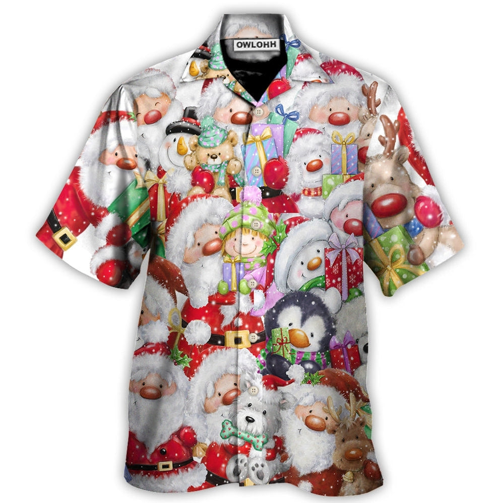 Hawaiian Shirt / Adults / S Christmas Santa And Friends Happy Together - Hawaiian Shirt - Owls Matrix LTD