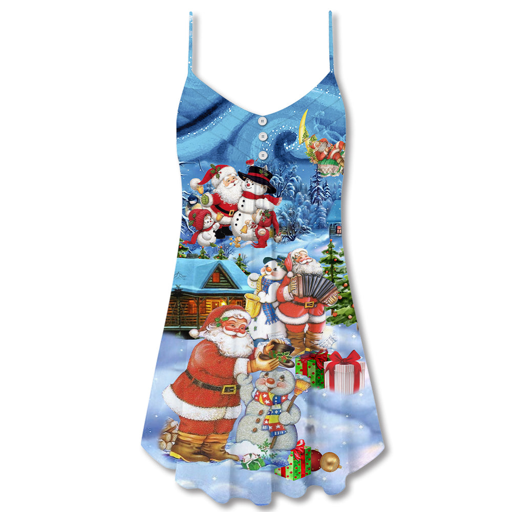 Christmas Santa And Snowman Best Friends - V-neck Sleeveless Cami Dress - Owls Matrix LTD