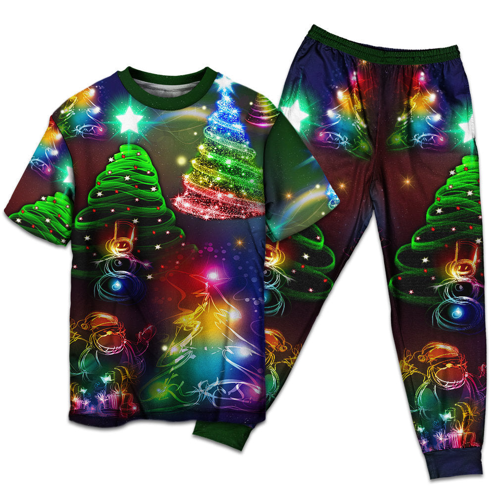 T-shirt + Pants / S Christmas Merry Everything Happy Always - Pajamas Short Sleeve - Owls Matrix LTD
