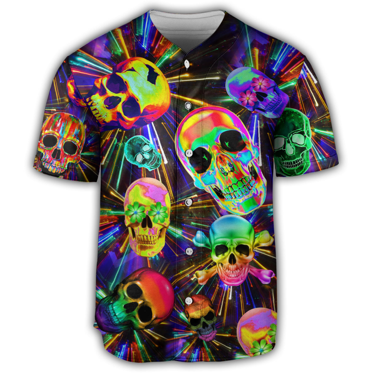 S Skull Love Life Neon Style - Baseball Jersey - Owls Matrix LTD