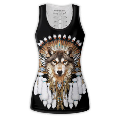 S Native American Wolf Black Style - Tank Top Hollow - Owls Matrix LTD