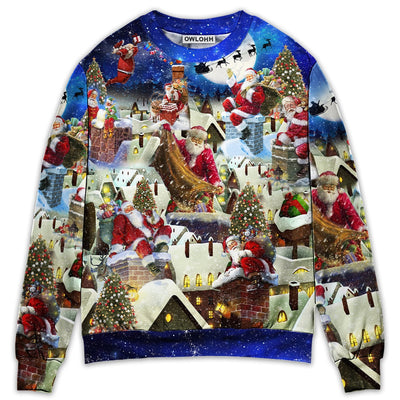 Sweater / S Christmas Up On Rooftop Santa's Busiest Night With Reindeer - Sweater - Ugly Christmas Sweaters - Owls Matrix LTD