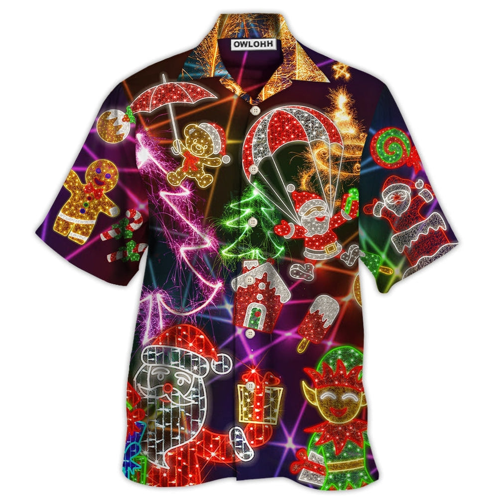 Hawaiian Shirt / Adults / S Christmas Funny Santa Claus Tree Elf Gingerbread Neon Light Style - Hawaiian Shirt - Owls Matrix LTD