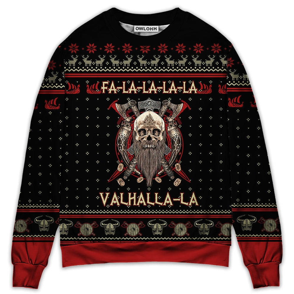 Sweater / S Viking Valhalla Black And Red La La - Sweater - Ugly Christmas Sweaters - Owls Matrix LTD