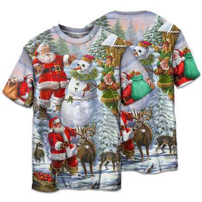 T-shirt / S Christmas Santa Claus Snowman Elf So Happy Art Style - Pajamas Short Sleeve - Owls Matrix LTD