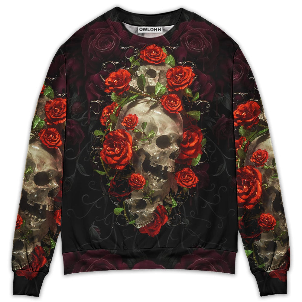 Sweater / S Skull And Roses Art - Sweater - Ugly Christmas Sweaters - Owls Matrix LTD