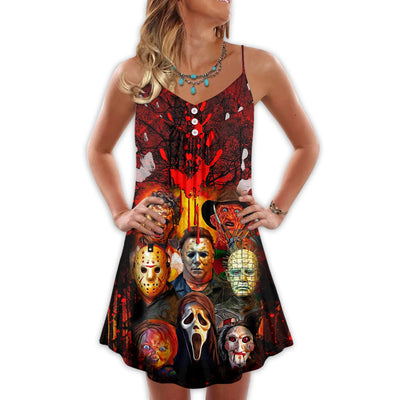 Halloween Horror Movie Characters Blood Scary - V-neck Sleeveless Cami Dress - Owls Matrix LTD