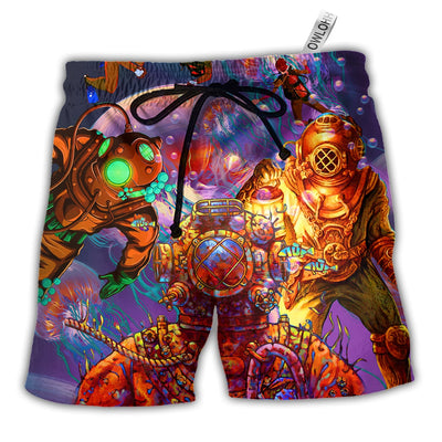Beach Short / Adults / S Diving With Big Jellyfishes In Fantasy Under Sea - Beach Short - Owls Matrix LTD
