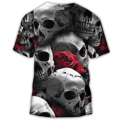 S Skull Death Love Rose - Round Neck T-shirt - Owls Matrix LTD
