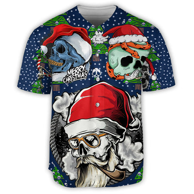 S Skull With Santa Hat Merry Christmas - Baseball Jersey - Owls Matrix LTD