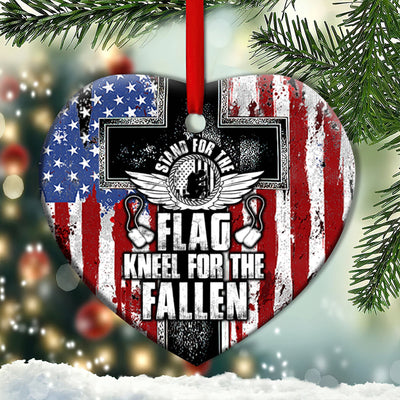 Pack 1 Veteran Stand For The Flag Kneel For The Fallen - Heart Ornament - Owls Matrix LTD