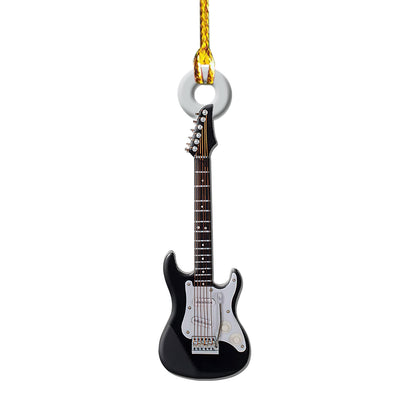 Guitar Black Wood Electric Guitar - Custom Shape Ornament - Owls Matrix LTD