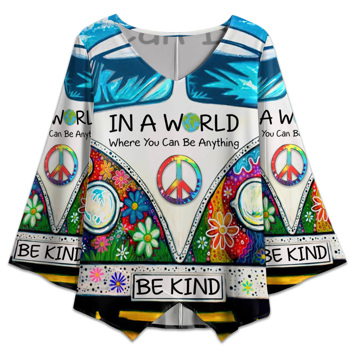 S Hippie In A World Where You Can Be Anything Be Kind - V-neck T-shirt - Owls Matrix LTD