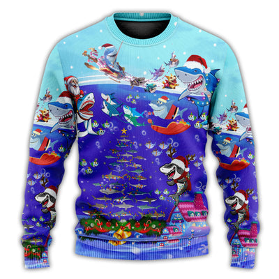 Christmas Sweater / S Christmas Santa Shark Sits On Rockets And Brings Gifts To Ocean - Sweater - Ugly Christmas Sweaters - Owls Matrix LTD