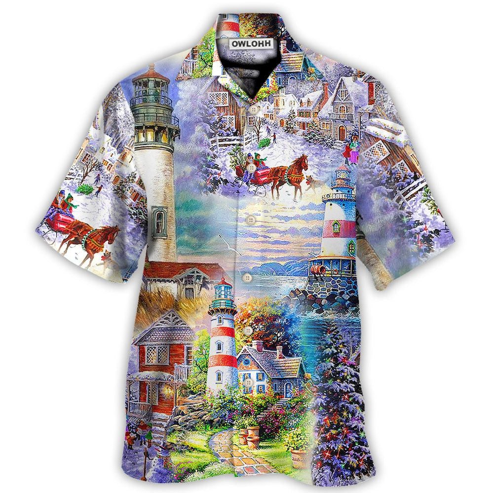 Hawaiian Shirt / Adults / S Lighthouse Christmas Santa Through The Storm - Hawaiian Shirt - Owls Matrix LTD