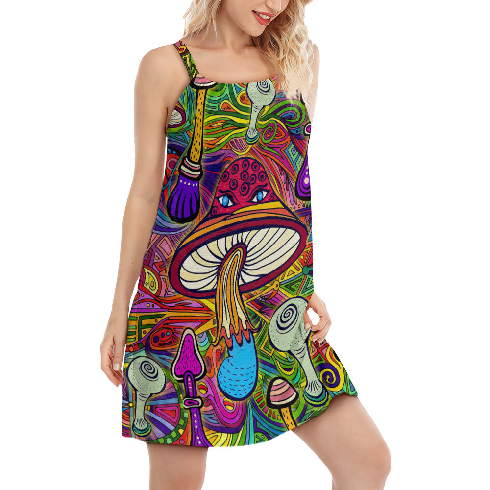 S Hippie Mushroom Hypnotizing Art - Women's Sleeveless Cami Dress - Owls Matrix LTD