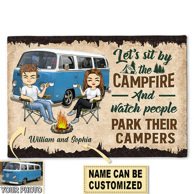 S ( 16X24 INCHES ) Camping Let's Sit By The Campfire Husband Wife Custom Photo Personalized - Doormat - Owls Matrix LTD