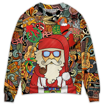 Sweater / S Christmas Hippie Santa Claus Love & Peace Cartoon Style - Sweater - Ugly Christmas Sweaters - Owls Matrix LTD