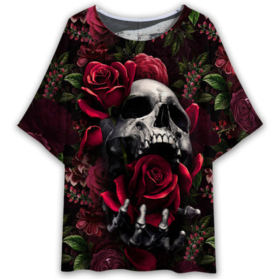 S Skull Rose Dark Screaming - Women's T-shirt With Bat Sleeve - Owls Matrix LTD