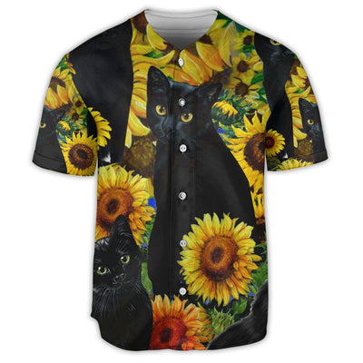 S Black Cat Love Sunflower - Baseball Jersey - Owls Matrix LTD