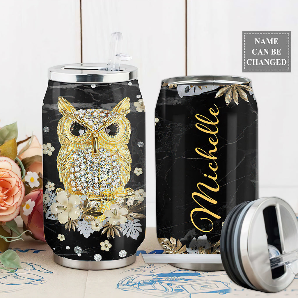 S Owl Jewelry Gold Flower Personalized - Soda Can Tumbler - Owls Matrix LTD