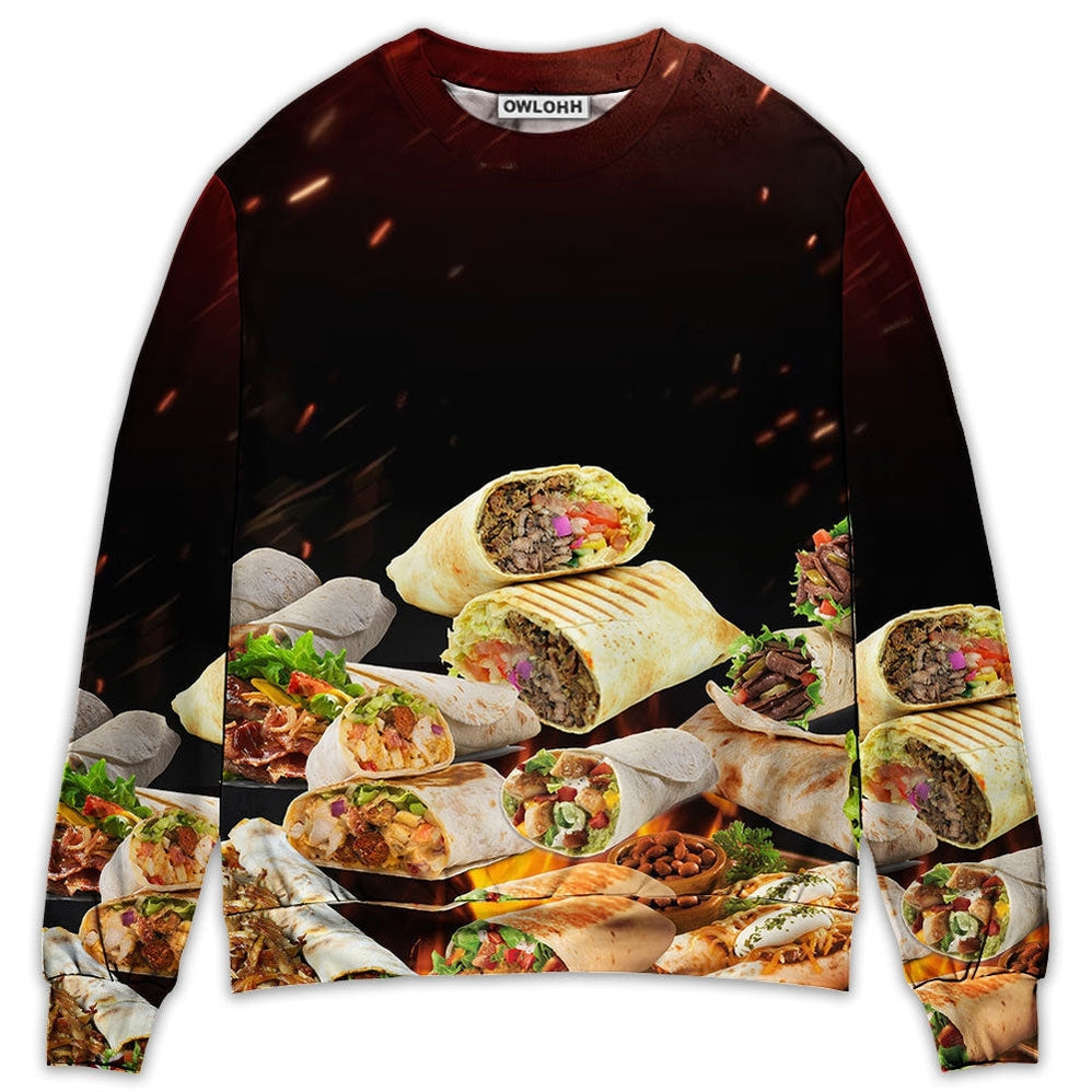 Food Burritos Fast Food Delicious - Sweater - Ugly Christmas Sweaters - Owls Matrix LTD