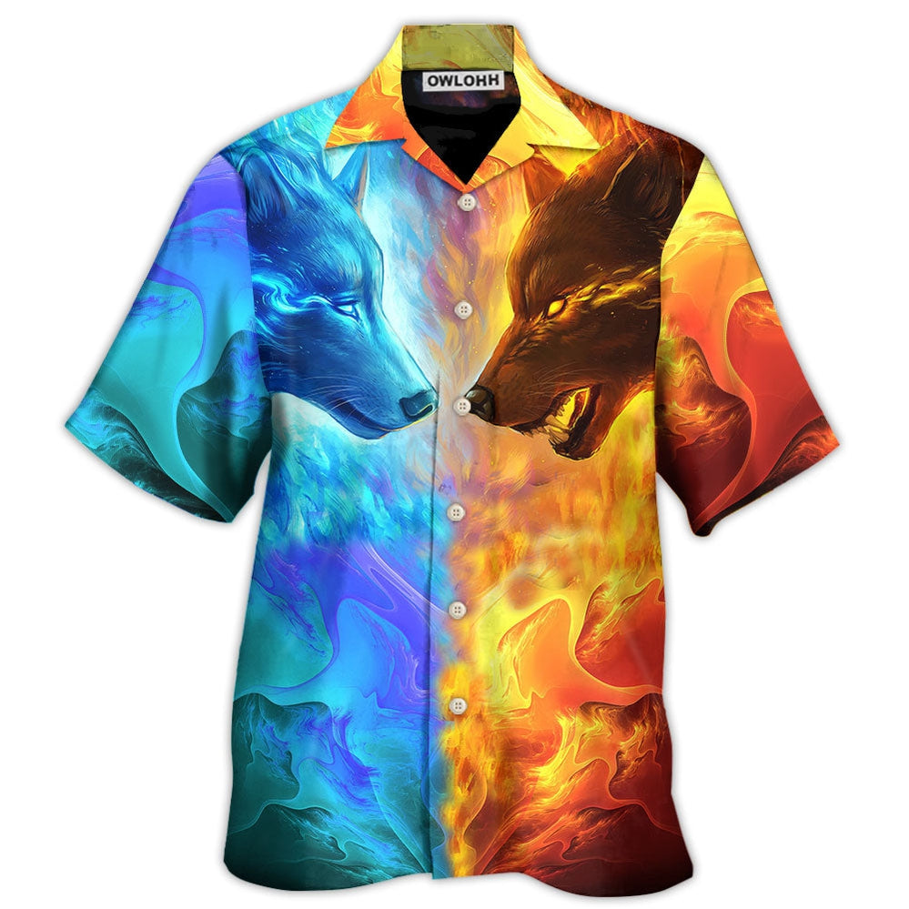 Hawaiian Shirt / Adults / S Wolf Couple And Fire Art - Hawaiian Shirt - Owls Matrix LTD
