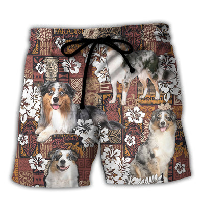 Australian Shepherd Dog Vintage Lover Tropical Style - Beach Short - Owls Matrix LTD