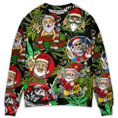 Sweater / S Christmas Weed Smoking Santa Hippie - Sweater - Ugly Christmas Sweaters - Owls Matrix LTD