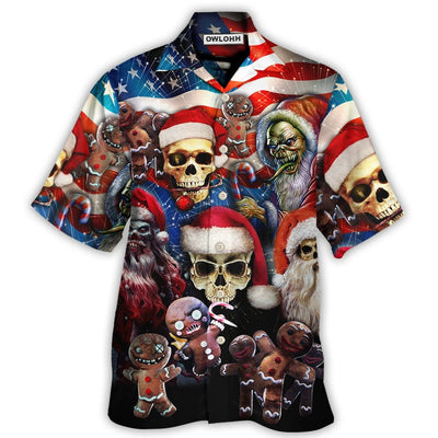 Hawaiian Shirt / Adults / S Skull Xmas US Flag Horror Skeleton - Hawaiian Shirt - Owls Matrix LTD