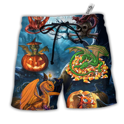 Beach Short / Adults / S Halloween Dragon Pumpkin Scary Sky Night - Beach Short - Owls Matrix LTD