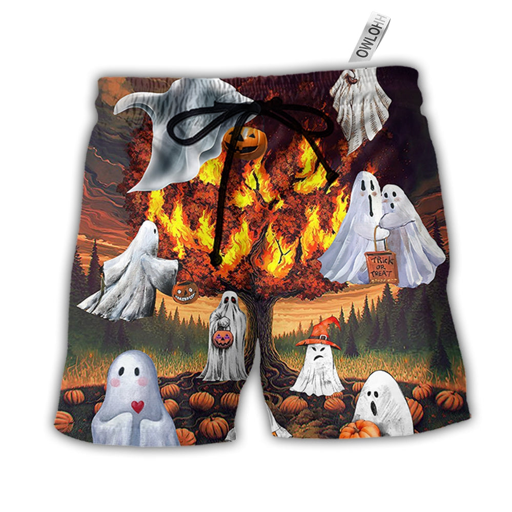 Beach Short / Adults / S Halloween Boo Pumpkin Burning Scary - Beach Short - Owls Matrix LTD