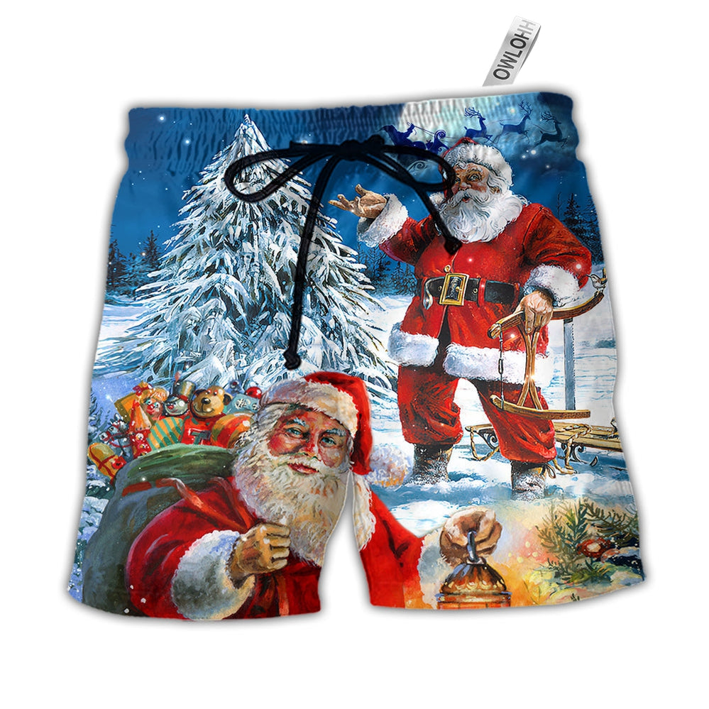 Christmas Santa Claus Story Nights Christmas Is Coming Painting Style - Beach Short - Owls Matrix LTD