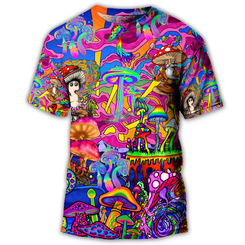 S Hippie Magic Trippy Mushroom Awesome - Round Neck T-shirt - Owls Matrix LTD