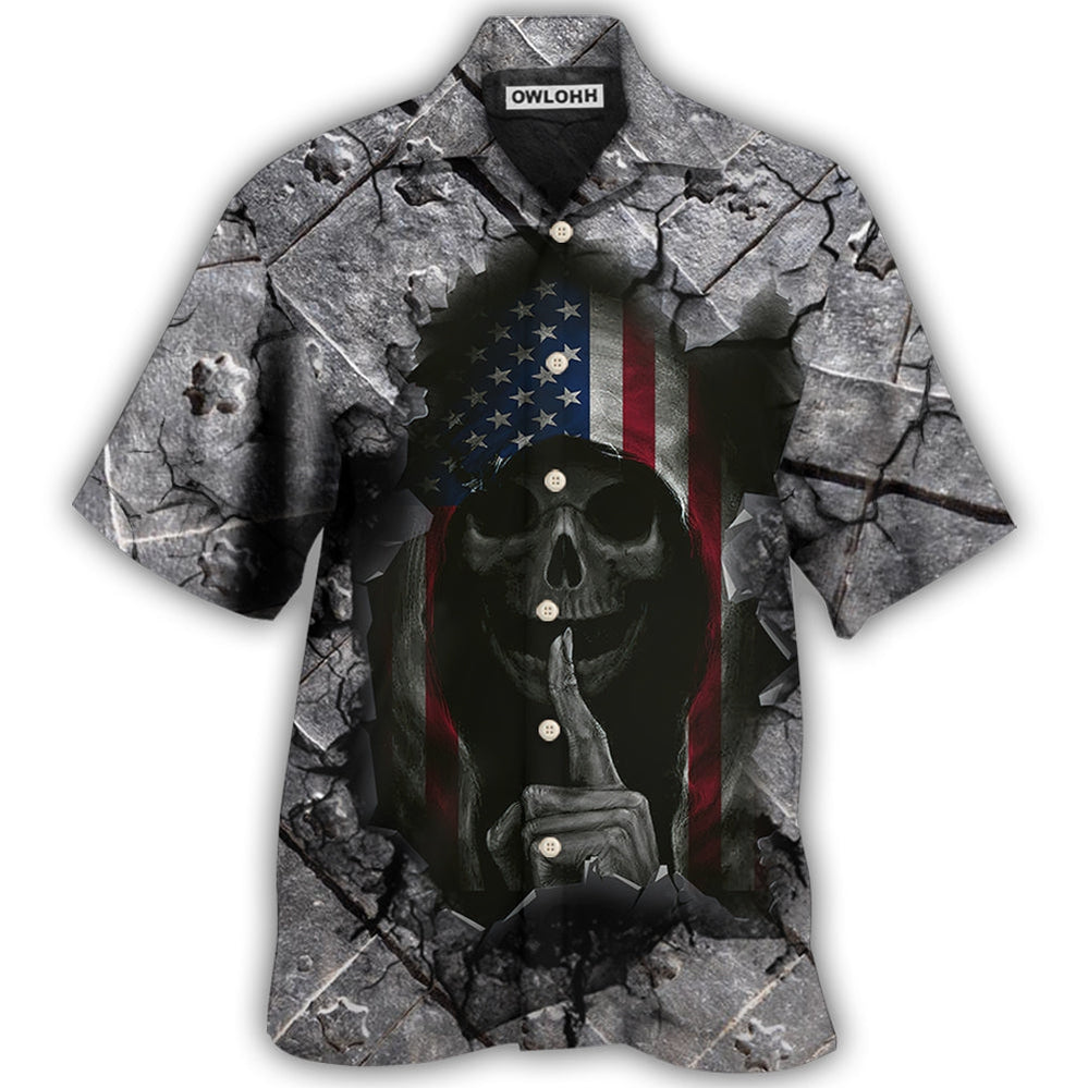 Hawaiian Shirt / Adults / S Skull Dark American Flag Strong Wrought Iron - Hawaiian Shirt - Owls Matrix LTD