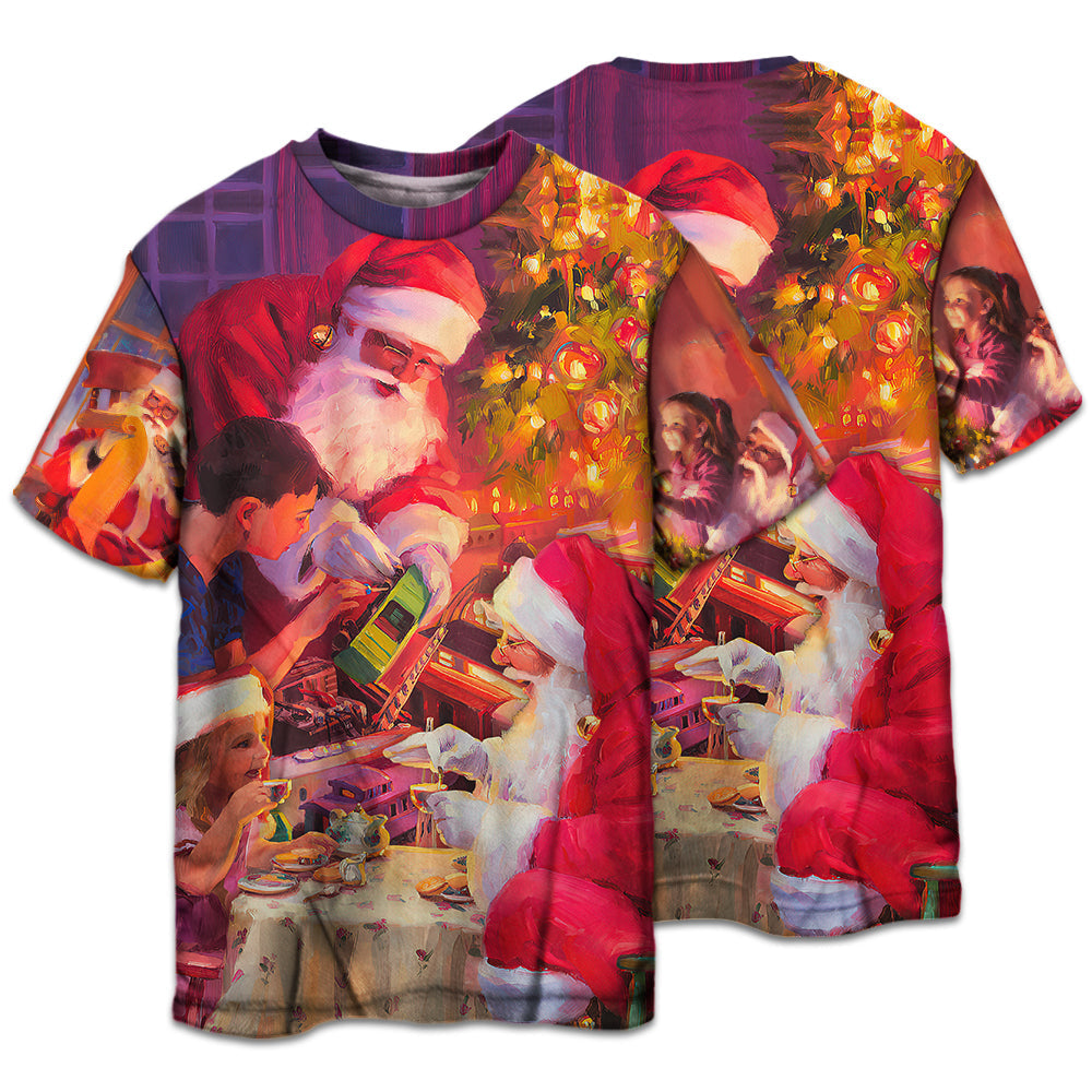 T-shirt / S Christmas Santa Claus Story Light Art Style - Pajamas Short Sleeve - Owls Matrix LTD