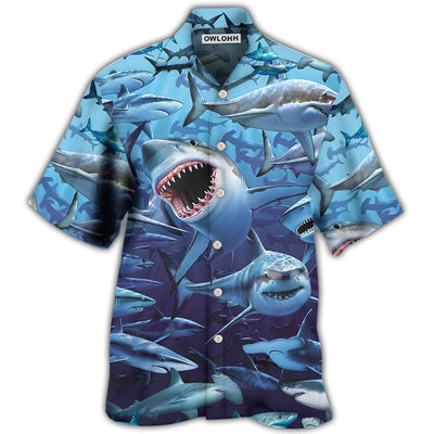 Hawaiian Shirt / Adults / S Shark Family Hunting Together - Hawaiian Shirt - Owls Matrix LTD